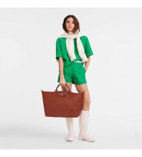 Longchamp Le Pliage Verde L saco de Viagem de Castanha - de lona Reciclada