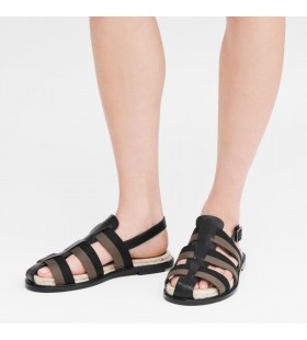 Longchamp ScÃ¡th Sandals Dubh - Leathar