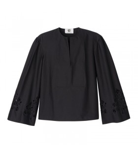 Longchamp Bluse Svart - Poplin broderte