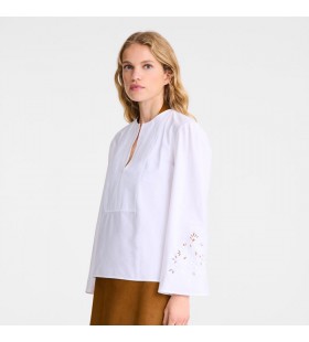 Longchamp Bluza Alb - Poplin brodate