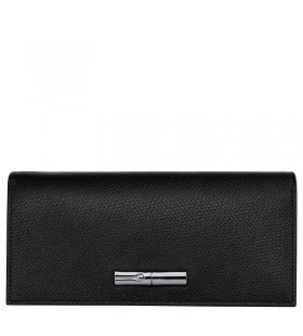 Le Longchamp Roseau Klapka peňaženka Čierna - Koža