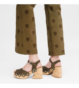 Longchamp La Cigale Sandalias De Oliva - Cuero