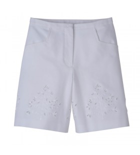 Longchamp Bermudas Blanco Bordado de gabardina