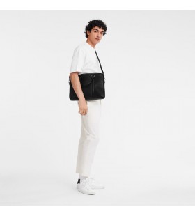 Longchamp Le Foulonné م حقيبة جلدية سوداء ،