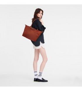 Longchamp Le Pliage VihreÃ¤ L Kangaskassi Kastanja - KierrÃ¤tetty kangas