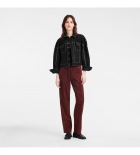 Longchamp Cuir droites pantalon de Bourgogne - Cuir
